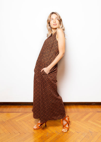Sleeveless jumpsuit in cotton with minimal geometric print - NEEV008