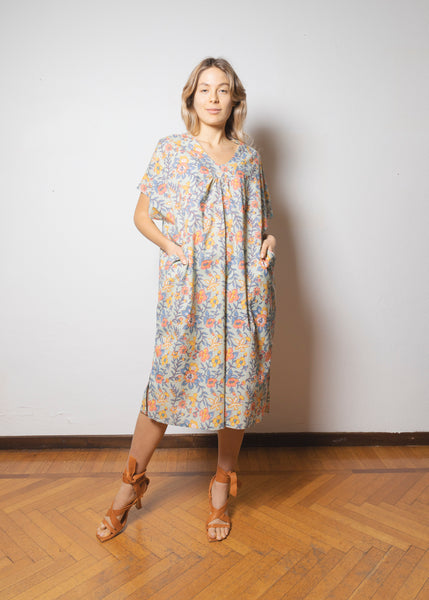 Caftan dress with floral print - IZNA014