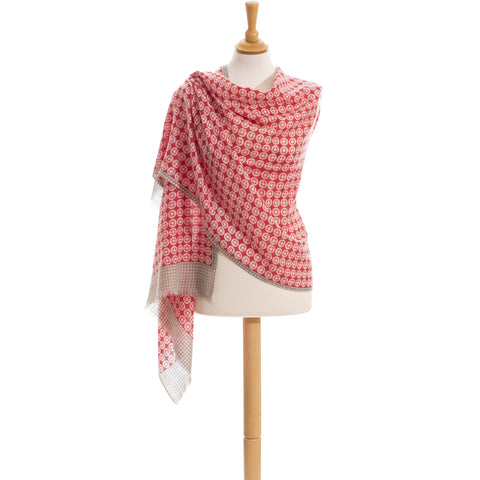 Wool scarf in bright red and light gray colors - STELLA ROSSA