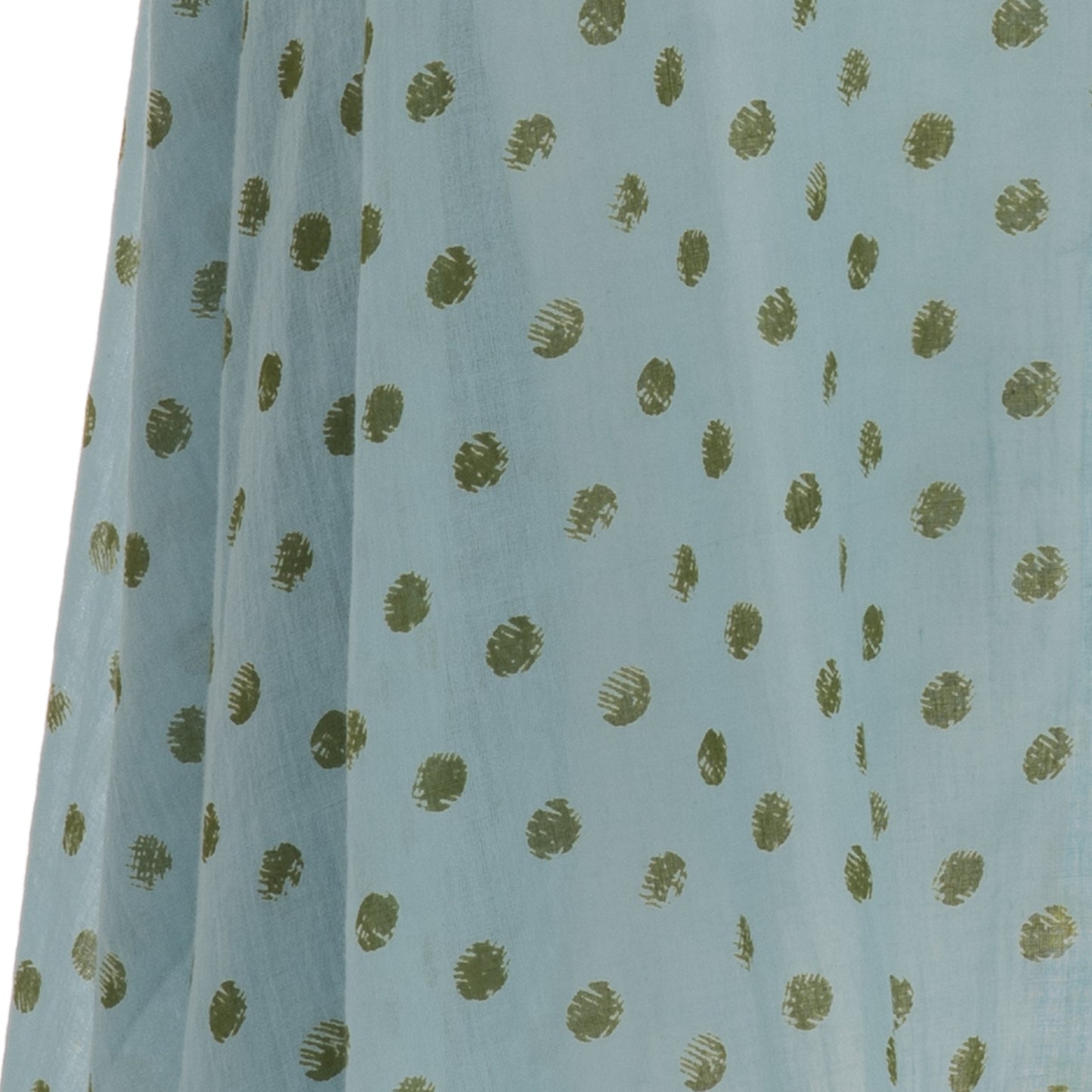 Long Dress With Green Polka Dot Print On Light Blue Base