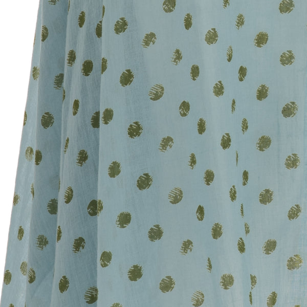 Long Dress With Green Polka Dot Print On Light Blue Base