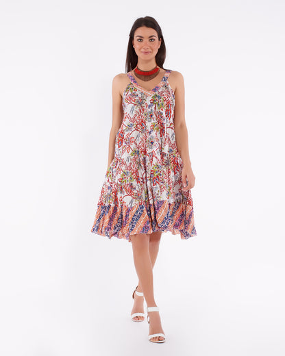 Women's Short Summer Dress In Soft Cotton With Colorful Floral Pattern - PUNE