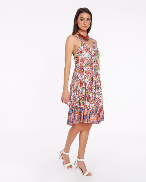 Women's Short Summer Dress In Soft Cotton With Colorful Floral Pattern - PUNE
