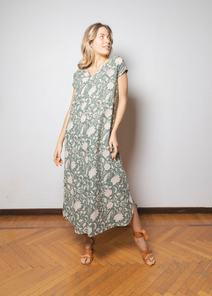 Hand printed light cotton long dress - JYOTHI015