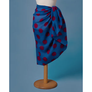 Sarong Pareo Blue Color With Red Dots Printed All Over