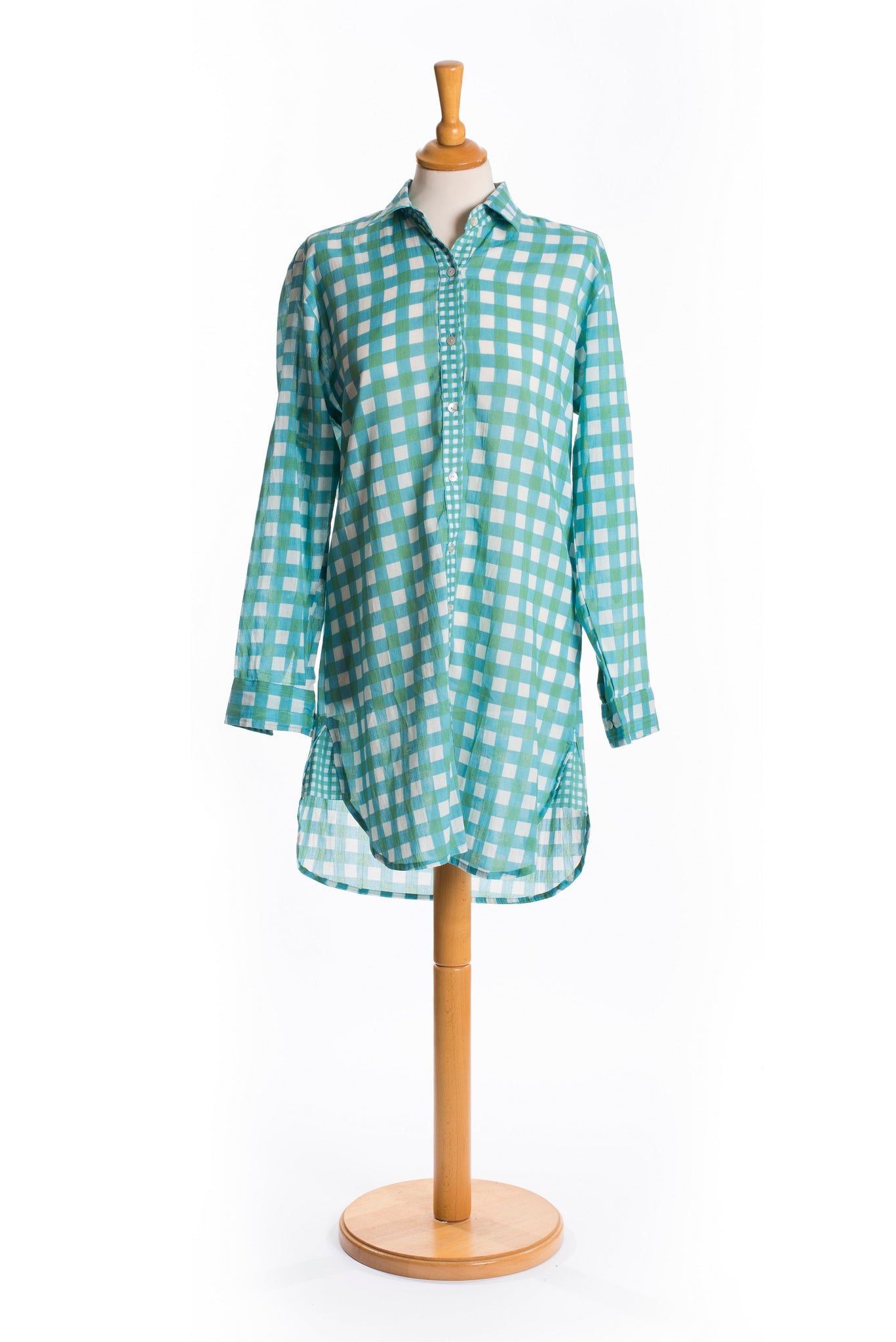 Women's long sleeve cotton shirt with check print design - SANGU